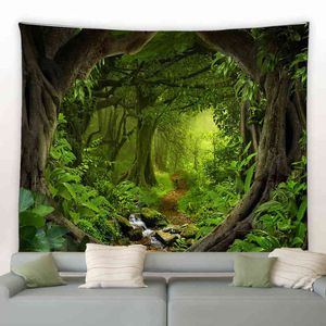 Tappeto da parete con paesaggio foresta tropicale Primavera foglie verdi Piante Alberi Appesi Modern Home Dorm Living Room Decor Tappeti J220804