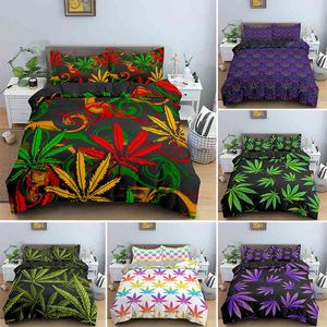 Bettwäsche-Set mit psychedelischen Weed-Blättern, Einzelbett, Doppelbett, Queen-Size-Bett, Bettbezug-Set mit Kissenbezug, 2/3-teilige Bettwäsche