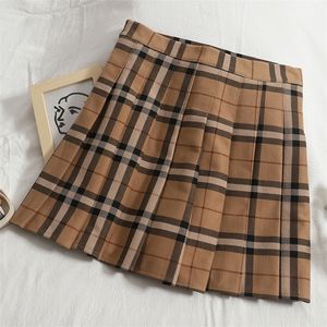 気質のコントラストのカラーの格子縞の縞模様のスカートの韓国語バージョンのプリーツ秋のハイウエスト220317