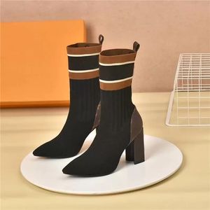 Hochwertige Damenstiefel, Socken, Absätze, Luxus-Designer, bedruckt, Keilabsatz, Damen-Stylist-Schuhe, modischer Martin-Stiefel mit Original-Box-Staubbeutel