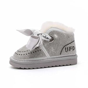 Stiefel 2022 Winter Baby Mädchen Strass Prinzessin Warme Plüsch Kleinkind Baumwolle Schuhe Non-Slip Mode Wolle Säuglings Schnee Stiefel