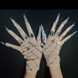 Fünf-Finger-Handschuhe, luxuriöses Strass-Netz, glänzender Kristall, kurzes Bühnen-Performance-Show-Zubehör, Nachtclub-Party-OutfitFive