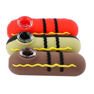 3Inch Mini Cute Silicone Oil Burner Pipes Sausage Style Straight Type Hand Pipe Smoking Accessories Tobacco Dab Rigs