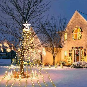 Dizeler Ledler Yıldız Dize Işıkları Şelale Ağacı Topper Light 31v Fişinde Noel'de Bahçe Açık Ev Dekorasyon Led