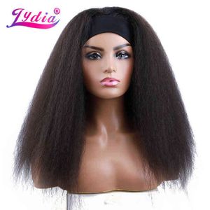 Perucas sintéticas de cabelo cosplay lydia longa bandeira reta de cabelos sintéticos para mulheres afro-americanas preto natural de 18 a 22 polegadas Afro 220225