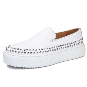 White Men Rivet Shoes Handmade Sharp Rivets Man Fashion Street Loafers Thick Bottom Platform Men's Increased Sneaker Heel 4CM