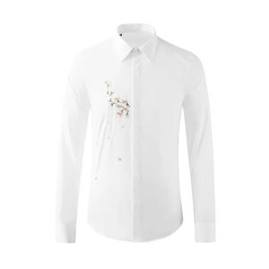 Luxury Märke Shirt Elegant Cherry Blossom Broderi Men Tröjor Långärmad Slim Chemise Homme Bomull Business Male Dress Shirts