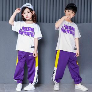 衣料品セット男の子向けのヒップホップ服セットティーンエイジガールズコットンショートスリーブティーシャツ紫色のパンツ二枚トラックスーツルーズ衣装