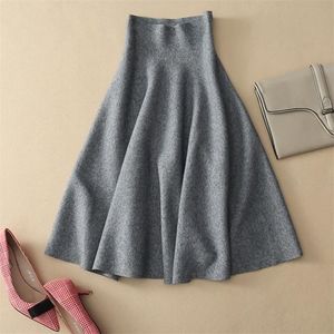 black grey wine red blue stretch high waist wool umbrella aline knitted for women autumn winter thickening warm woollen skirts T200324