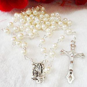 Naszyjniki wiszące darmowy statek 2PC/paczka 6 mm szklana imitacja Pearl Bead Rosario Rosary N1335 z srebrnym łańcuchem czerwony i kolorowy pend