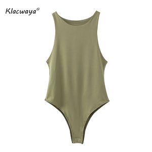 Women Sexy Fashion Stretchy Slim Solid Bodysuits Vintage O Neck Sleeveless Female Playsuits Chic Tops 210521