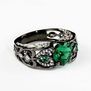 Clusterringen Zwart goud Sterling Silver Angel Wing Ri Wedding For Women Heart Vorme Natural Green Emerald Gemstone Ring Jewelry Cluster
