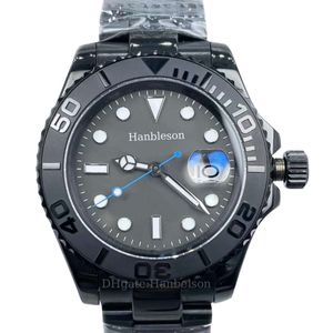 Homens assiste 40mm de discagem cinza luminosa de glass de vidro Ásia 2813 movimento automático PVD Black Steel Strap Watchwatch