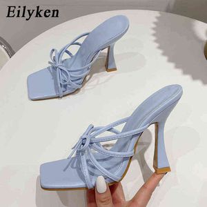 Eilyken New Design Fashion Butterfly Knot Square Toe Purple Slipper