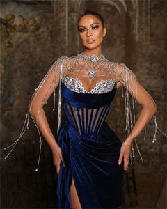 Seksowne królewskie sukienki blue veet ukochane kryształowa cekinowa sukienka na studniówkę z wysokim dzielonym rękawem koralikowe suknie wieczorowe dla kobiet impreza formalna 322 MAL MAL MAL