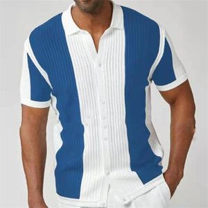 Vestuário homens camisas moda manga curta giro colarinho cor retalhos casuais camisa de tamanho grande para streetwear 220323