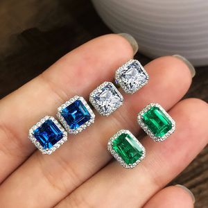 Kwadratowe sześcienne kolczyki z cyrkonem niebieskie zielone pierścienie słuchawkowe dla kobiet moda biżuteria wola i piaszczysta