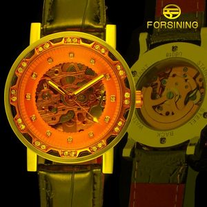 Wristwatches Fashion Top Brand Golden Retro Luminous Hands Diamond Display Mens Mechanical Skeleton Wrist Watches Luxury ClockWristwatches