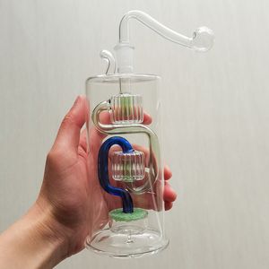 Recycler Bong Tubi ad acqua Bruciatore a olio Set per fumatori con ciotola in vetro maschio da 10 mm e tubo in silicone Dab Rig Shisha Set narghilè Catchers cenere Bong con percolatore per tabacco a cera carino