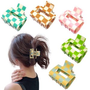 Hair Clips Barrettes Checkered Claw Clip Acrylic Square Small For Thin 2 Exquisit Shark Aesthetic Women ambBp