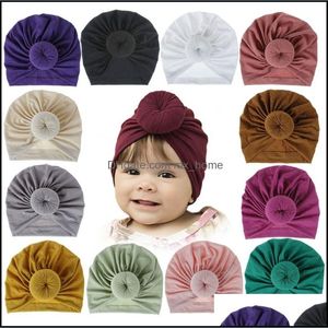 18 Renkler Çocuk Aksesuarları Yenidoğan Yürüyor Çocuk Erkek Bebek Kız Türban Pamuk Beanie Şapka Kış Sıcak Yumuşak Kap Katı Düğüm Wrap Drop Teslim