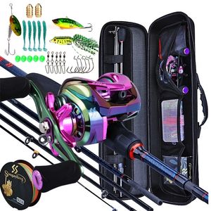 Sougayilang Fishing Rod and Reel Set 5 Section Carbon Baitcasting Travel with Carrier Bag Full Kits 220812