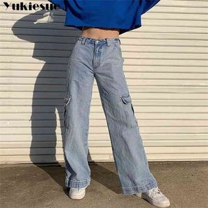 Damenjeans mit hoher Taille und Taschen für Damen mit geradem, weitem Bein und Boyfriend-Jeans in Übergröße 210412