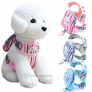 Conjunto de coleiras e arneses para cães com design de urso da moda com saco de lanches arnês de malha macia para animais de estimação colete acolchoado confortável para cães pequenos gato chihuahua poodle atacado B76