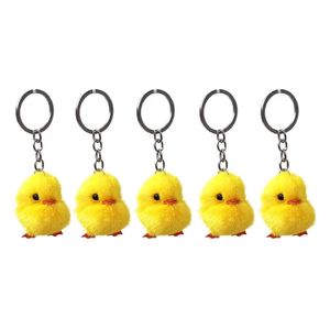 10Pcs/Set Furry Yellow Duck Fluff Soft Chick Keychains Easter Keyring Handbag Decor