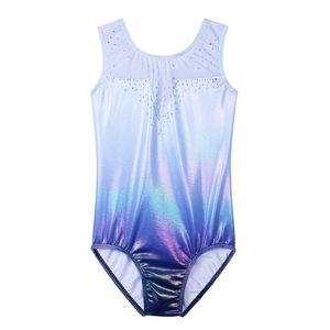 Bambini Ragazze Dancewear 5-14 anni Abito da ballo senza maniche Canotta intera lucente blu chiaro Modello per bambini adolescenti