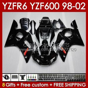 Zestaw do ciała dla Yamaha YZF R6 R 6 98-02 YZFR6 98 99 00 01 02 Błyszy Black Bodywork 145NO.87 YZF 600 cm3 YZF-600 ramka YZF-R6 YZF600 600C CC 1998 1999 2000 2001 2002 Abs Fairings