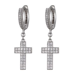 HipHop Cubic Zirconia Bling Iced Out Cross Stud Orecchini Orecchini in rame oro argento per uomo Gioielli rock