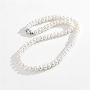 Dainashi White 7 10mm Freshwater Cultured Pearl Strands Necklace Sterling Silver Fine Jewelry for Women Birthday Gift 220722