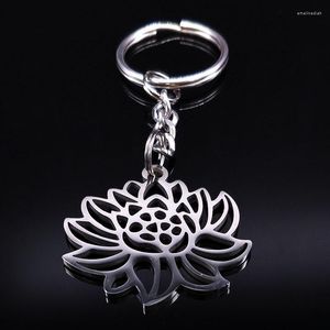 Keychains Fashion Lotus Aço inoxidável para mulheres Chaves de colorido de cor de prata Clefs Clefs Fantaisie K77437S08KeyChains emel22