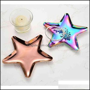 Storage Boxes Bins Colorf Five Pointed Star Stainless Steel Jewelry Tra Dh8Dm
