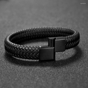 Charm Bracelets Punk Men Jewelry Black/Brown Braided Leather Bracelet Stainless Steel Magnetic Clasp Fashion Bangles Gift 18.5/22/20.5cm Ken