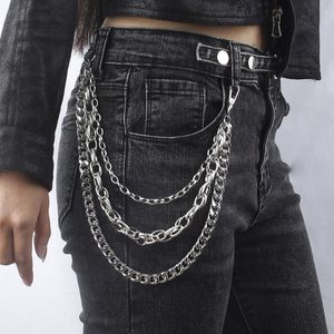 Belts Punk Trouser Chain Men's Women Heavy Metal Industrial Style Jeans Accessories High-end Multi-loop Waist Silver ChainBelts