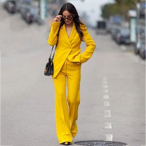 2022 sarı kadın blazer takım elbise zarif nedime elbise sağlam tek düğme bayanlar ince fit kıyafetler 2 adet ceket pantolonları özelleştir