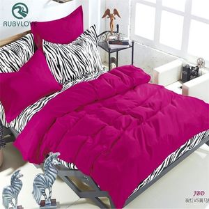 King Queen Ful Bedding sets Summer Zebra Bed Sheet and Rose Red Duver Quilt Cover Pudow Case Mjuk och bekväm T200615