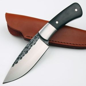 Neues gerades Survival-Messer aus geschmiedetem Stahl mit Drop-Point-Satin-Klinge, voller Zapfen und Ebenholzgriff, feststehende Messer mit Lederscheide