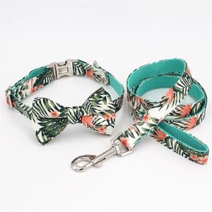 Dog Collar Bow Tie Pretty Tropical Leaves Metal Buckle Big and Small Dog&Cat Pet Accessories Y200515