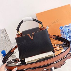 Женская каприз сумка леди Tote Crossbody дизайнерская сумка красочная картина Litchee натуральные кожаные сумки мода буква Black handcraft съемный 27см