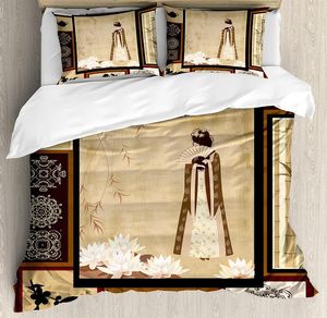 Bedding Sets Japanese Set For Bedroom Bed Home Girl In Traditional Dress And Cultural Patterns Duvet Cover Quilt PillowcaseBedding