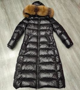 Women Long Down Jacket Fur Hood Coat Designer Nylon Parka Belt Side Pockets Zipper Winter Warm Outwear jacketstop
