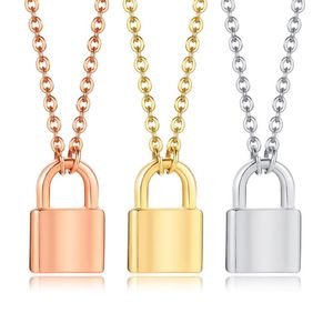 Chains Custom Engraved Logo Stainless Steel Lock Pendant Necklace For Women Silver Gold Rose Color Party Jewelry Anniversary GiftChains Chai