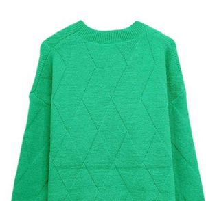 2022 New B 녹색 체크 둥근 목 스웨터 여성 풀 오버 느슨한 게으른 바람 긴 스웨터 패션