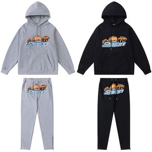 Agasalhos masculinos TRAPSTAR Conjuntos de agasalhos masculinos com estampa de lã de inverno Calças com capuz Conjunto de 2 peças para corrida Moletom com capuz Esporte Jogger Calça de moletom Terno Masculino