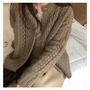 Fall winter style cashmere sweater cardigan women loose lazy oneck twist cardigans knitted jacket 201221