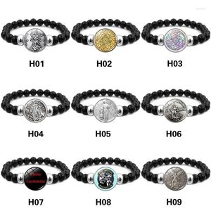 Fili di perline Sigilli dei sette Arcangeli Bracciale Ragazze Gioielli Cabochon Bottoni automatici in vetro per le donne Fawn22