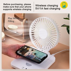 Nuovo ventilatore elettrico multifunzione per ufficio domestico Mini piccolo ventilatore Telefono cellulare Ricarica wireless Ventilatore da tavolo USB Ricarica da tavolo FanDHL Spedizione veloce